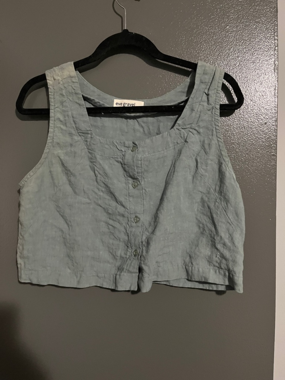 Eve Gravel Light Green Linen Button-Front Crop Camisole